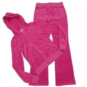 Juicy Couture Tracksuit Matching Set XS Small Jacket Pants Pockets Flared Pink